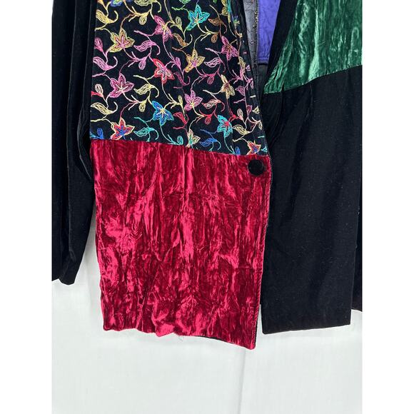 Vintage Jacket Womens Medium Velvet Colorful Patchwork Button Art To Wear Unique - Picture 5 of 8